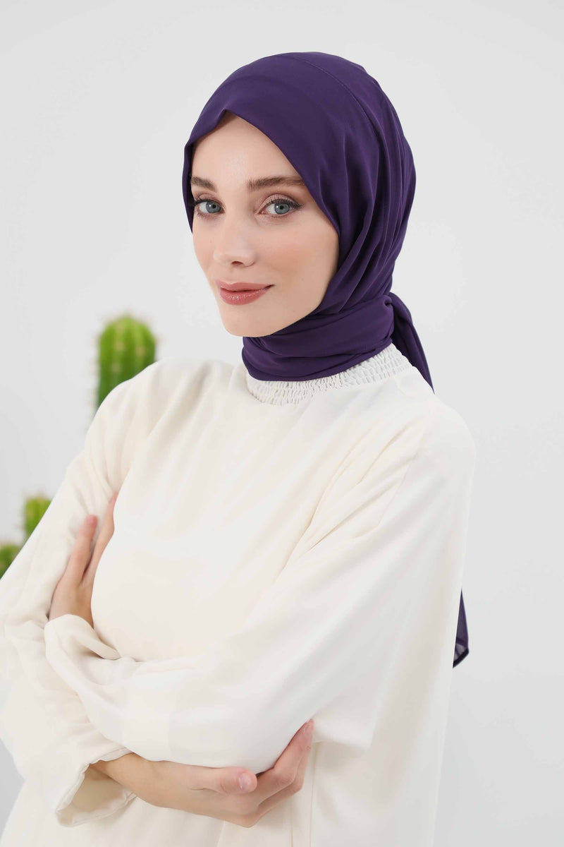 Instant Chiffon Shawl Headscarf for Women with Cotton Bonnet Chiffon Turban Cap, Ready-to-Wear Soft Chiffon Shawl Instant Hijab Wrap,PS-46 Purple