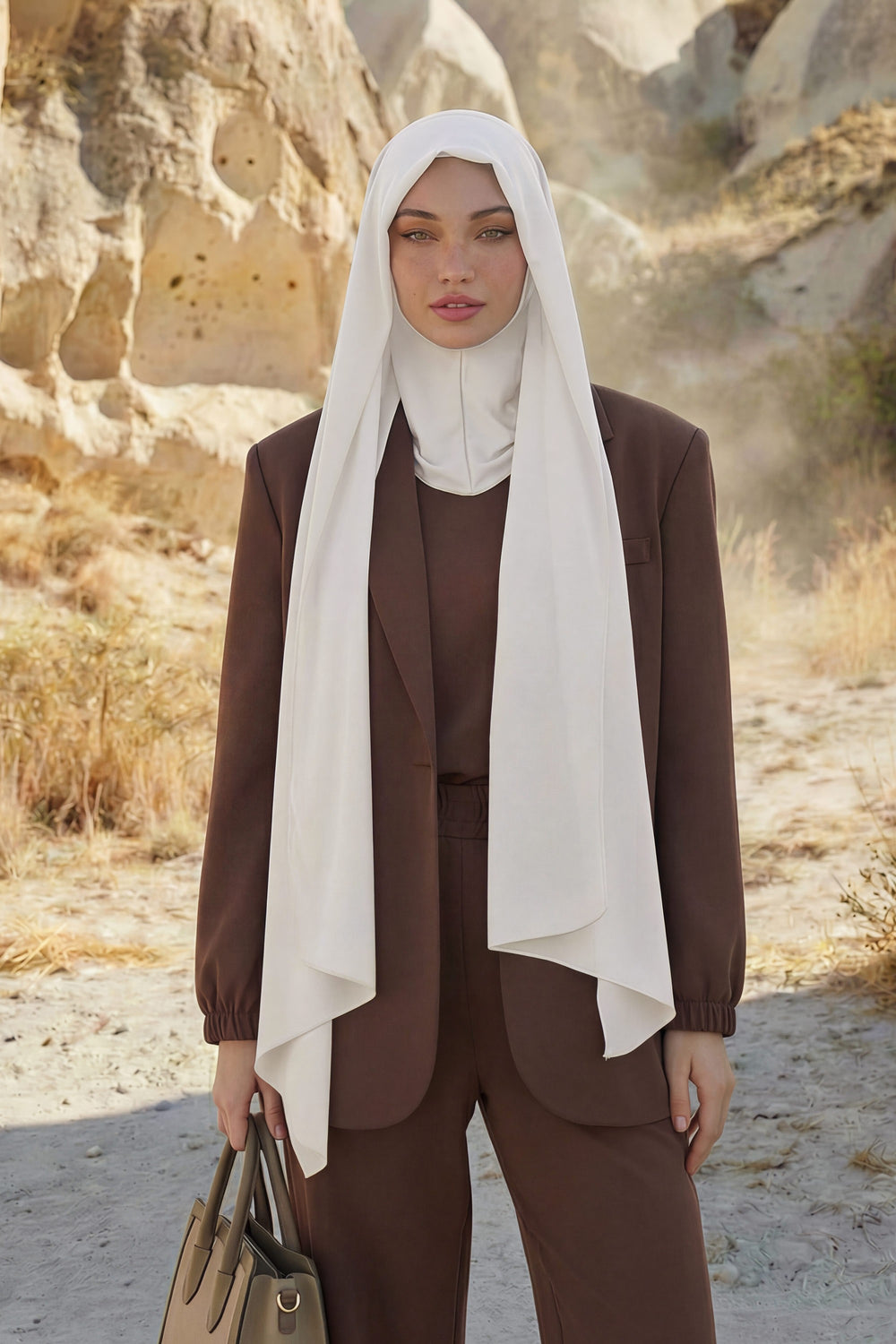 Instant Chiffon Shawl Headscarf for Women with Cotton Bonnet Chiffon Turban Cap, Ready-to-Wear Soft Chiffon Shawl Instant Hijab Wrap,PS-46 Ivory