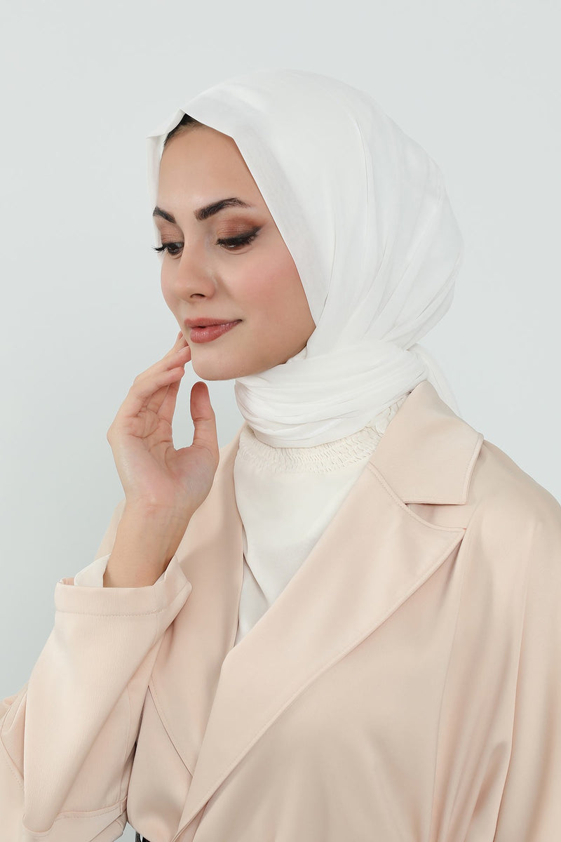 Instant Chiffon Shawl Headscarf for Women with Cotton Bonnet Chiffon Turban Cap, Ready-to-Wear Soft Chiffon Shawl Instant Hijab Wrap,PS-46 Ivory