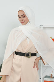 Instant Chiffon Shawl Headscarf for Women with Cotton Bonnet Chiffon Turban Cap, Ready-to-Wear Soft Chiffon Shawl Instant Hijab Wrap,PS-46 Ivory