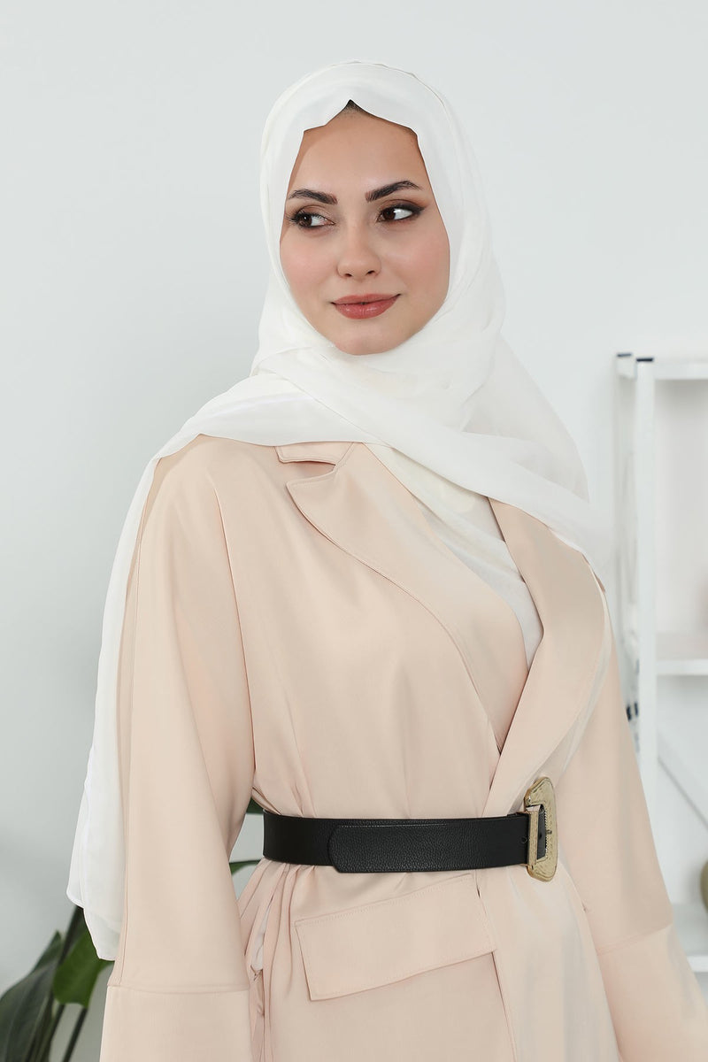 Instant Chiffon Shawl Headscarf for Women with Cotton Bonnet Chiffon Turban Cap, Ready-to-Wear Soft Chiffon Shawl Instant Hijab Wrap,PS-46 Ivory