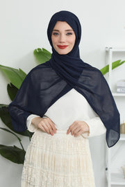 Instant Chiffon Shawl Headscarf for Women with Cotton Bonnet Chiffon Turban Cap, Ready-to-Wear Soft Chiffon Shawl Instant Hijab Wrap,PS-46 Navy Blue