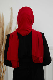 Instant Chiffon Shawl Headscarf for Women with Cotton Bonnet Chiffon Turban Cap, Ready-to-Wear Soft Chiffon Shawl Instant Hijab Wrap,PS-46 Red