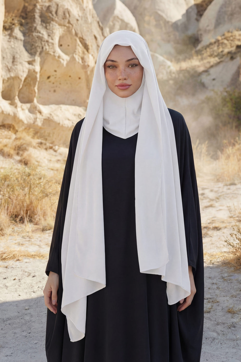 Instant Chiffon Shawl Headscarf for Women with Cotton Bonnet Chiffon Turban Cap, Ready-to-Wear Soft Chiffon Shawl Instant Hijab Wrap,PS-46 White