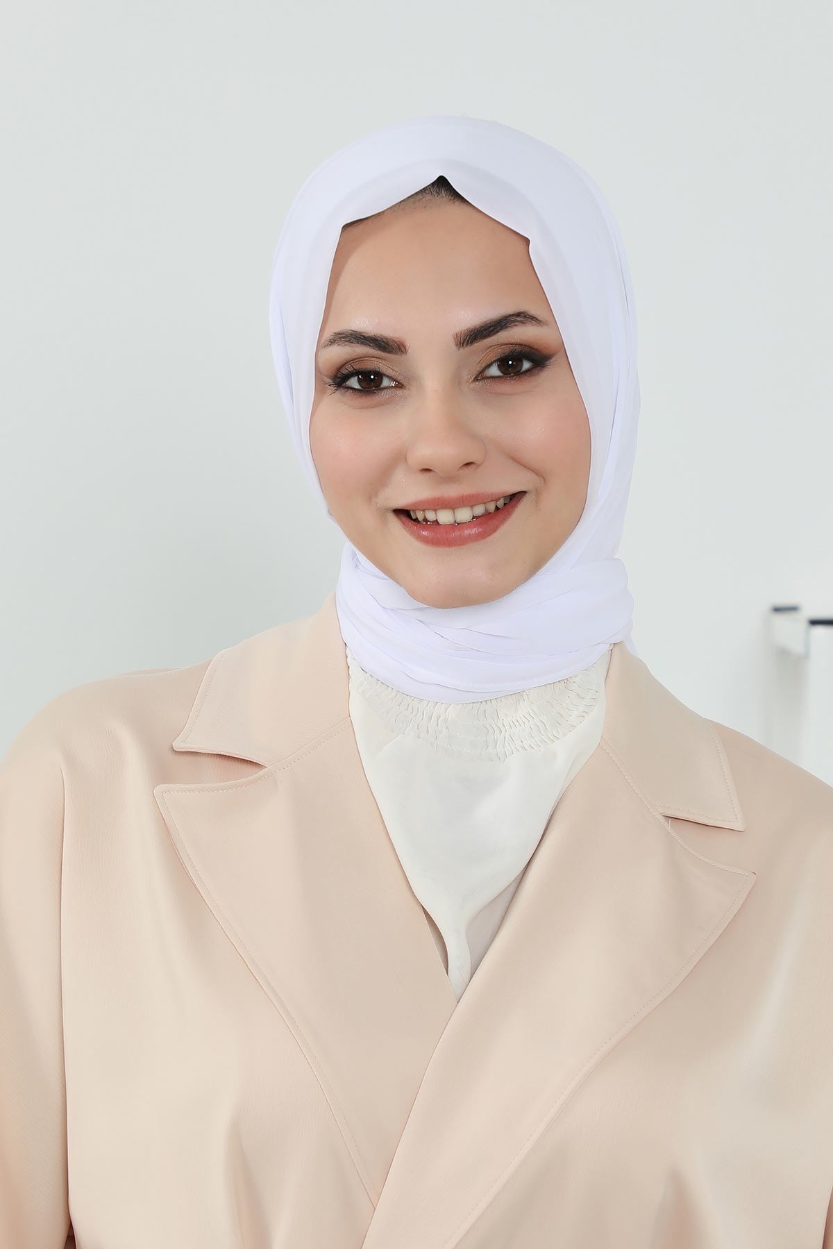 Instant Chiffon Shawl Headscarf for Women with Cotton Bonnet Chiffon Turban Cap, Ready-to-Wear Soft Chiffon Shawl Instant Hijab Wrap,PS-46 White