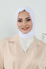 Instant Chiffon Shawl Headscarf for Women with Cotton Bonnet Chiffon Turban Cap, Ready-to-Wear Soft Chiffon Shawl Instant Hijab Wrap,PS-46 White