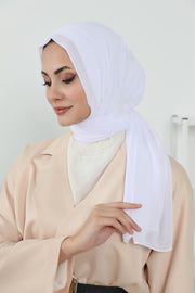 Instant Chiffon Shawl Headscarf for Women with Cotton Bonnet Chiffon Turban Cap, Ready-to-Wear Soft Chiffon Shawl Instant Hijab Wrap,PS-46 White
