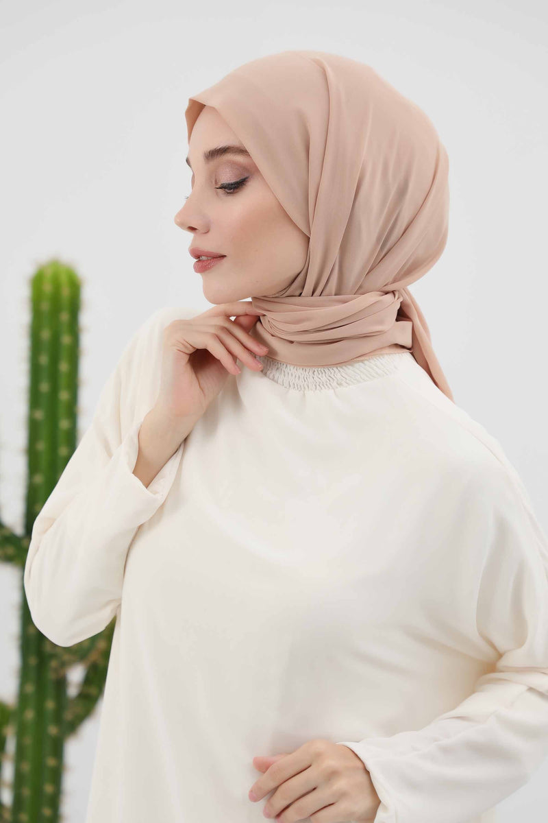 Instant Chiffon Shawl Headscarf for Women with Cotton Bonnet Chiffon Turban Cap, Ready-to-Wear Soft Chiffon Shawl Instant Hijab Wrap,PS-46 Sand Brown