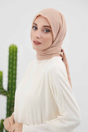Instant Chiffon Shawl Headscarf for Women with Cotton Bonnet Chiffon Turban Cap, Ready-to-Wear Soft Chiffon Shawl Instant Hijab Wrap,PS-46 Sand Brown