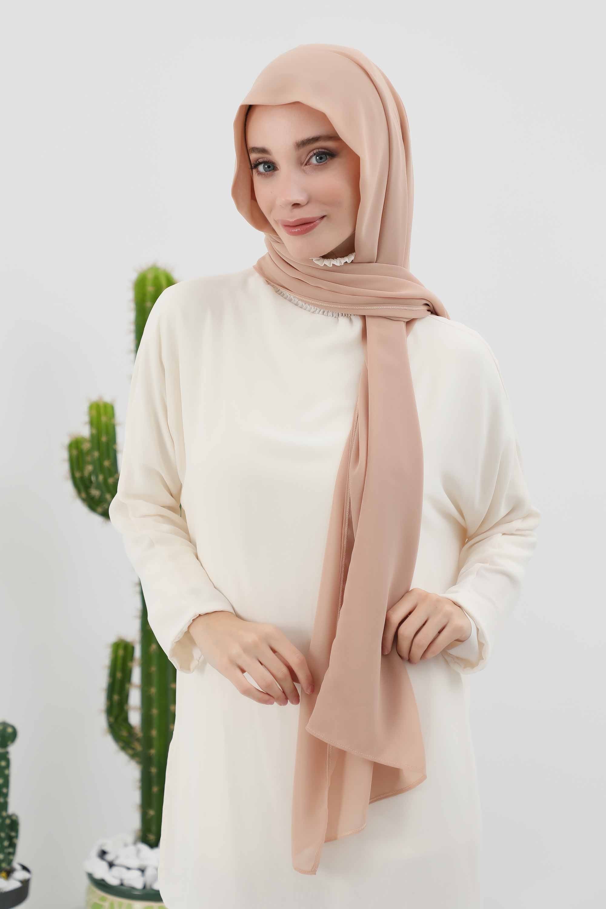 Instant Chiffon Shawl Headscarf for Women with Cotton Bonnet Chiffon Turban Cap, Ready-to-Wear Soft Chiffon Shawl Instant Hijab Wrap,PS-46 Sand Brown