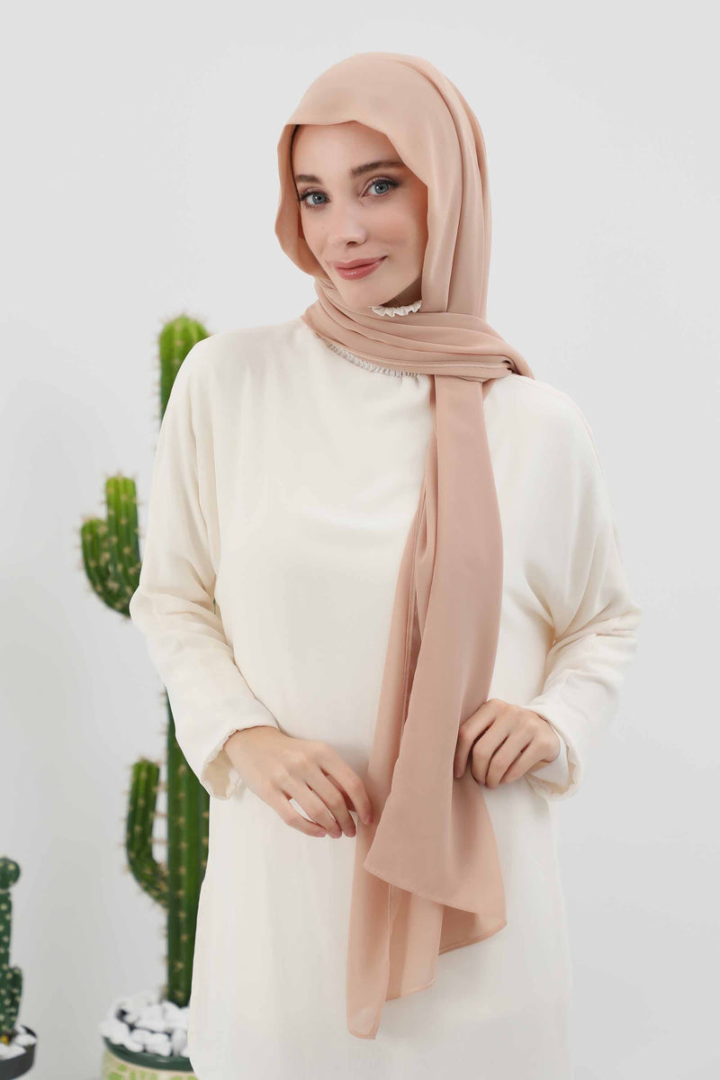 Instant Chiffon Shawl Headscarf for Women with Cotton Bonnet Chiffon Turban Cap, Ready-to-Wear Soft Chiffon Shawl Instant Hijab Wrap,PS-46 Sand Brown
