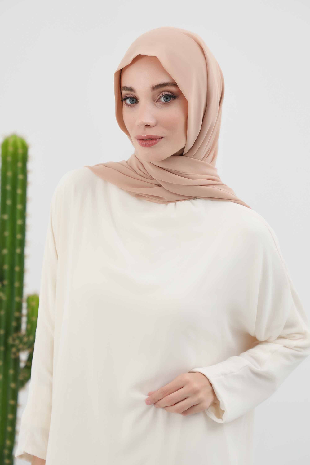 Instant Chiffon Shawl Headscarf for Women with Cotton Bonnet Chiffon Turban Cap, Ready-to-Wear Soft Chiffon Shawl Instant Hijab Wrap,PS-46 Sand Brown