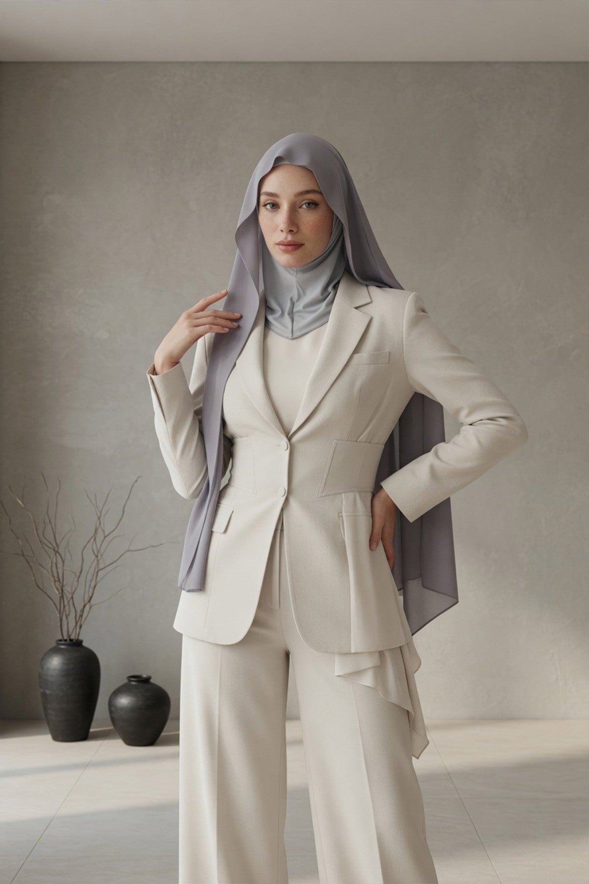 Instant Chiffon Shawl Headscarf for Women with Cotton Bonnet Chiffon Turban Cap, Ready-to-Wear Soft Chiffon Shawl Instant Hijab Wrap,PS-46 Grey