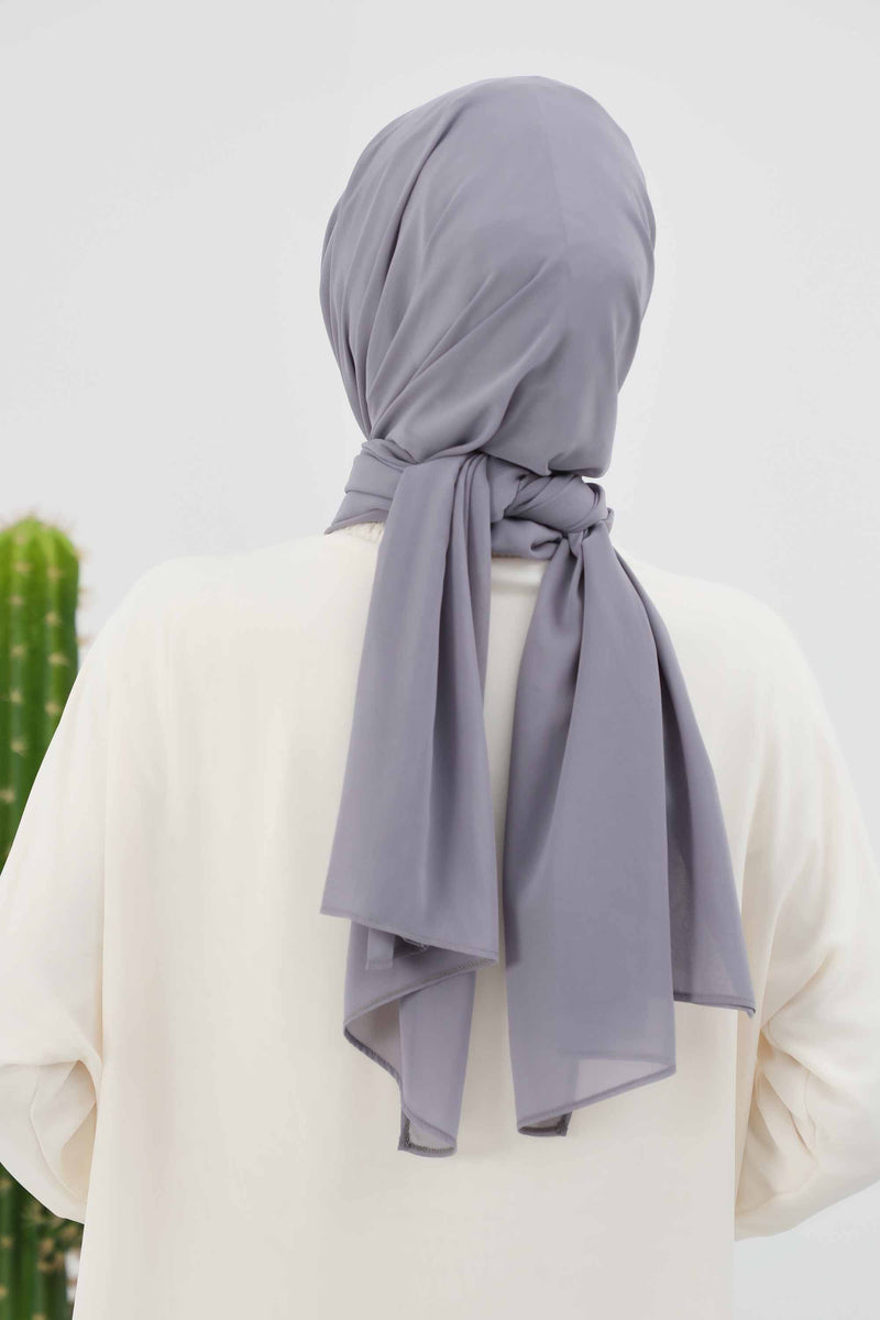 Instant Chiffon Shawl Headscarf for Women with Cotton Bonnet Chiffon Turban Cap, Ready-to-Wear Soft Chiffon Shawl Instant Hijab Wrap,PS-46 Grey