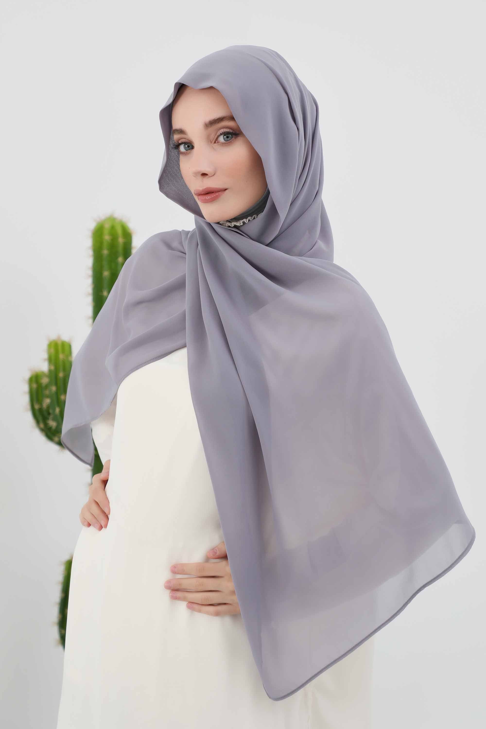 Instant Chiffon Shawl Headscarf for Women with Cotton Bonnet Chiffon Turban Cap, Ready-to-Wear Soft Chiffon Shawl Instant Hijab Wrap,PS-46 Grey