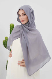 Instant Chiffon Shawl Headscarf for Women with Cotton Bonnet Chiffon Turban Cap, Ready-to-Wear Soft Chiffon Shawl Instant Hijab Wrap,PS-46 Grey