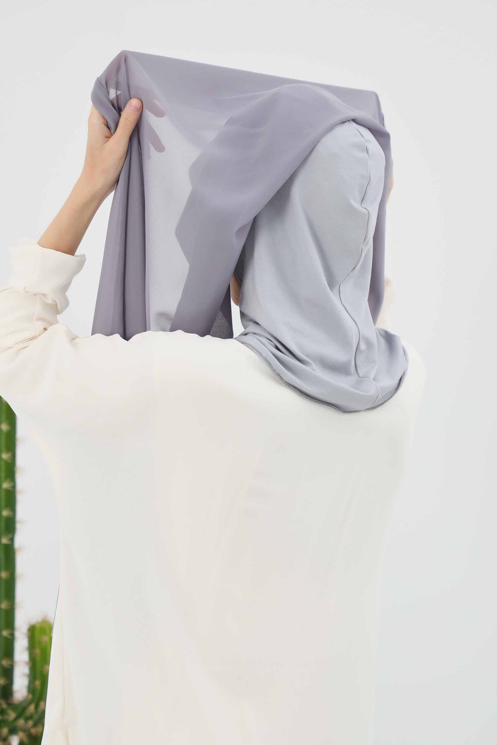 Instant Chiffon Shawl Headscarf for Women with Cotton Bonnet Chiffon Turban Cap, Ready-to-Wear Soft Chiffon Shawl Instant Hijab Wrap,PS-46 Grey