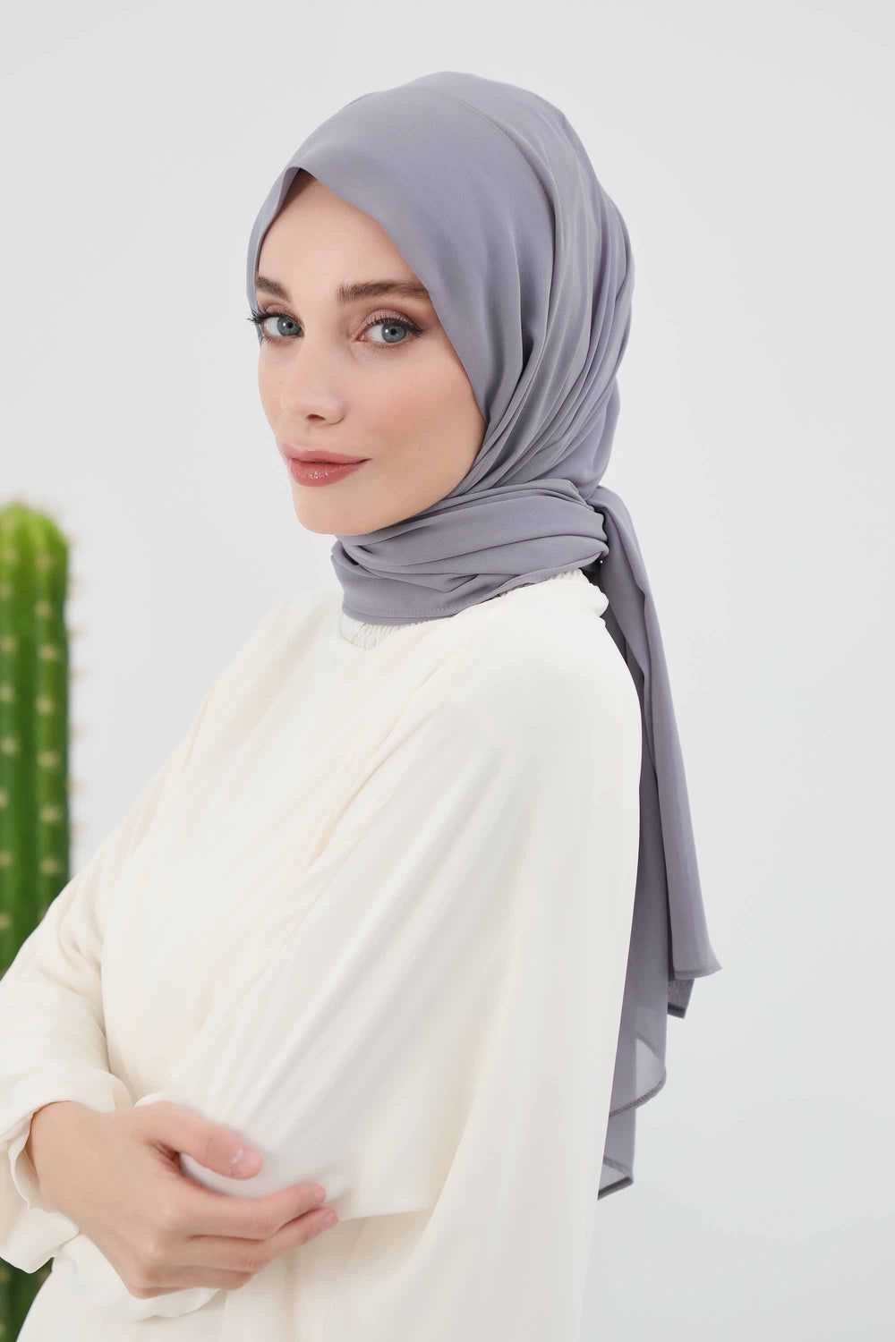 Instant Chiffon Shawl Headscarf for Women with Cotton Bonnet Chiffon Turban Cap, Ready-to-Wear Soft Chiffon Shawl Instant Hijab Wrap,PS-46 Grey