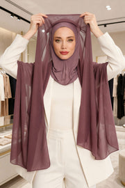 Instant Chiffon Shawl Headscarf for Women with Cotton Bonnet Chiffon Turban Cap, Ready-to-Wear Soft Chiffon Shawl Instant Hijab Wrap,PS-46 Dusty Rose