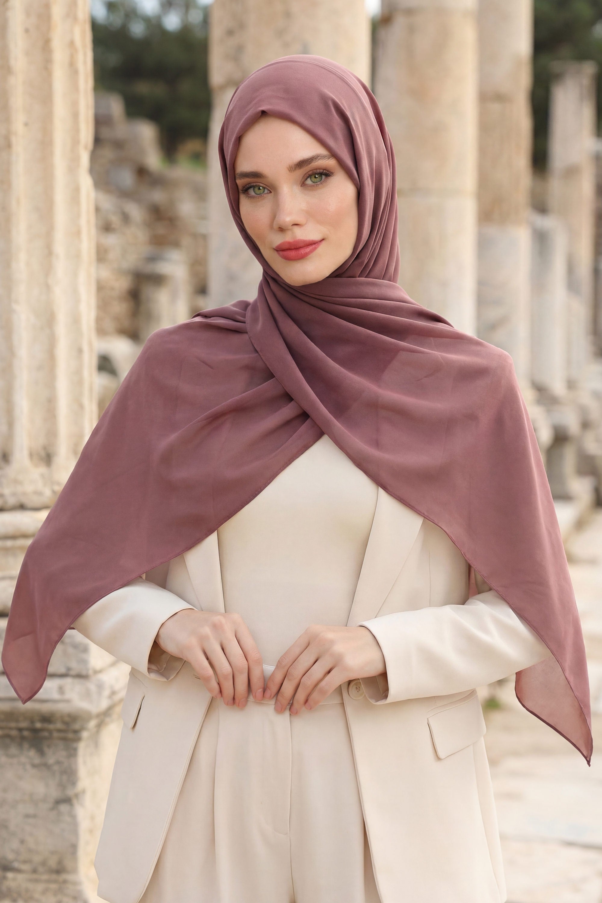 Instant Chiffon Shawl Headscarf for Women with Cotton Bonnet Chiffon Turban Cap, Ready-to-Wear Soft Chiffon Shawl Instant Hijab Wrap,PS-46 Dusty Rose