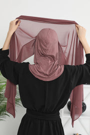 Instant Chiffon Shawl Headscarf for Women with Cotton Bonnet Chiffon Turban Cap, Ready-to-Wear Soft Chiffon Shawl Instant Hijab Wrap,PS-46 Dusty Rose