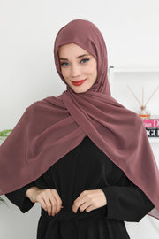 Instant Chiffon Shawl Headscarf for Women with Cotton Bonnet Chiffon Turban Cap, Ready-to-Wear Soft Chiffon Shawl Instant Hijab Wrap,PS-46 Dusty Rose