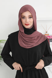 Instant Chiffon Shawl Headscarf for Women with Cotton Bonnet Chiffon Turban Cap, Ready-to-Wear Soft Chiffon Shawl Instant Hijab Wrap,PS-46 Dusty Rose