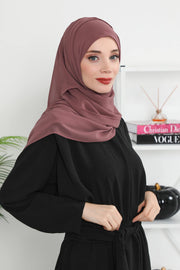 Instant Chiffon Shawl Headscarf for Women with Cotton Bonnet Chiffon Turban Cap, Ready-to-Wear Soft Chiffon Shawl Instant Hijab Wrap,PS-46 Dusty Rose