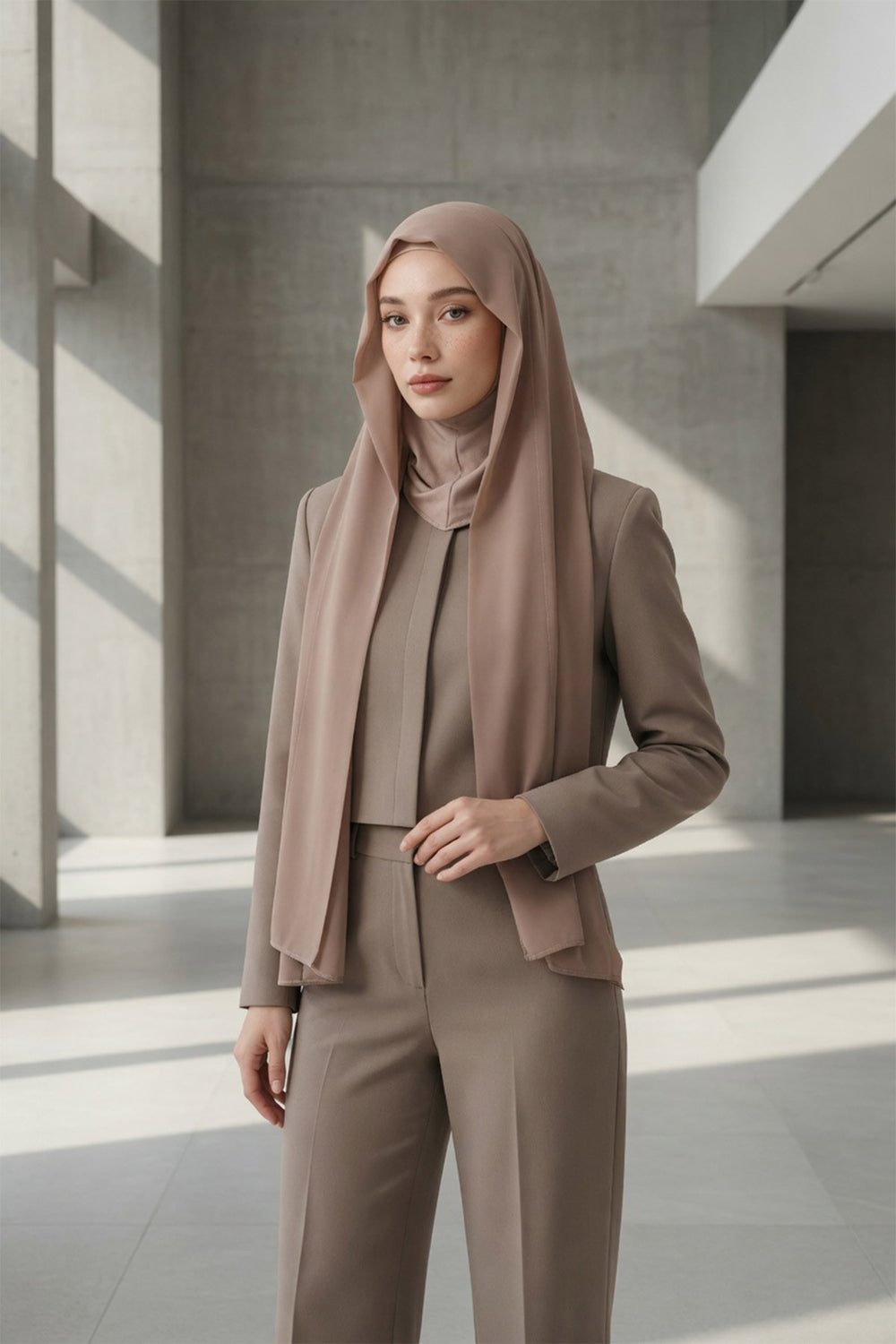 Instant Chiffon Shawl Headscarf for Women with Cotton Bonnet Chiffon Turban Cap, Ready-to-Wear Soft Chiffon Shawl Instant Hijab Wrap,PS-46 Dark Mink