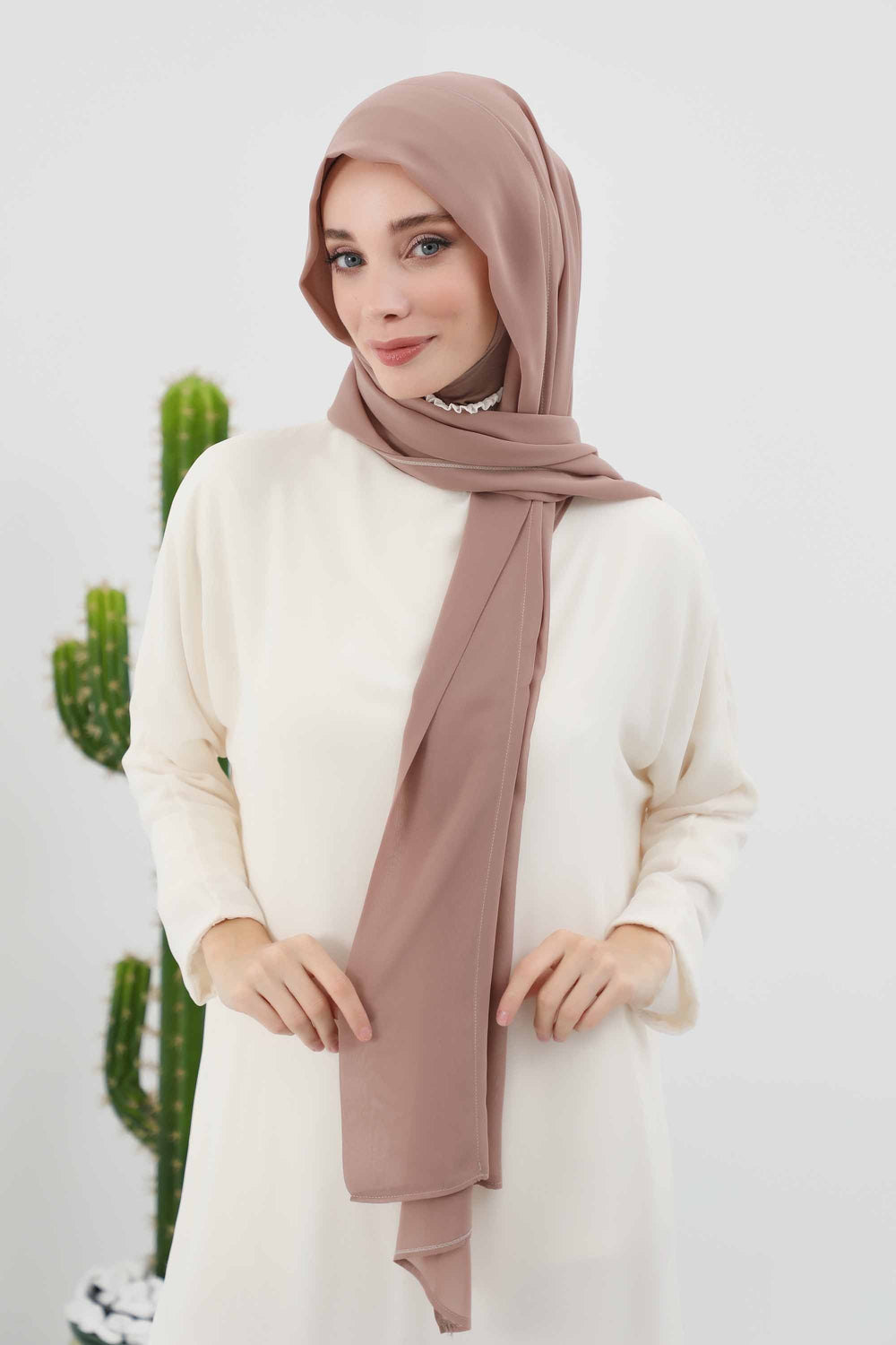 Instant Chiffon Shawl Headscarf for Women with Cotton Bonnet Chiffon Turban Cap, Ready-to-Wear Soft Chiffon Shawl Instant Hijab Wrap,PS-46 Dark Mink