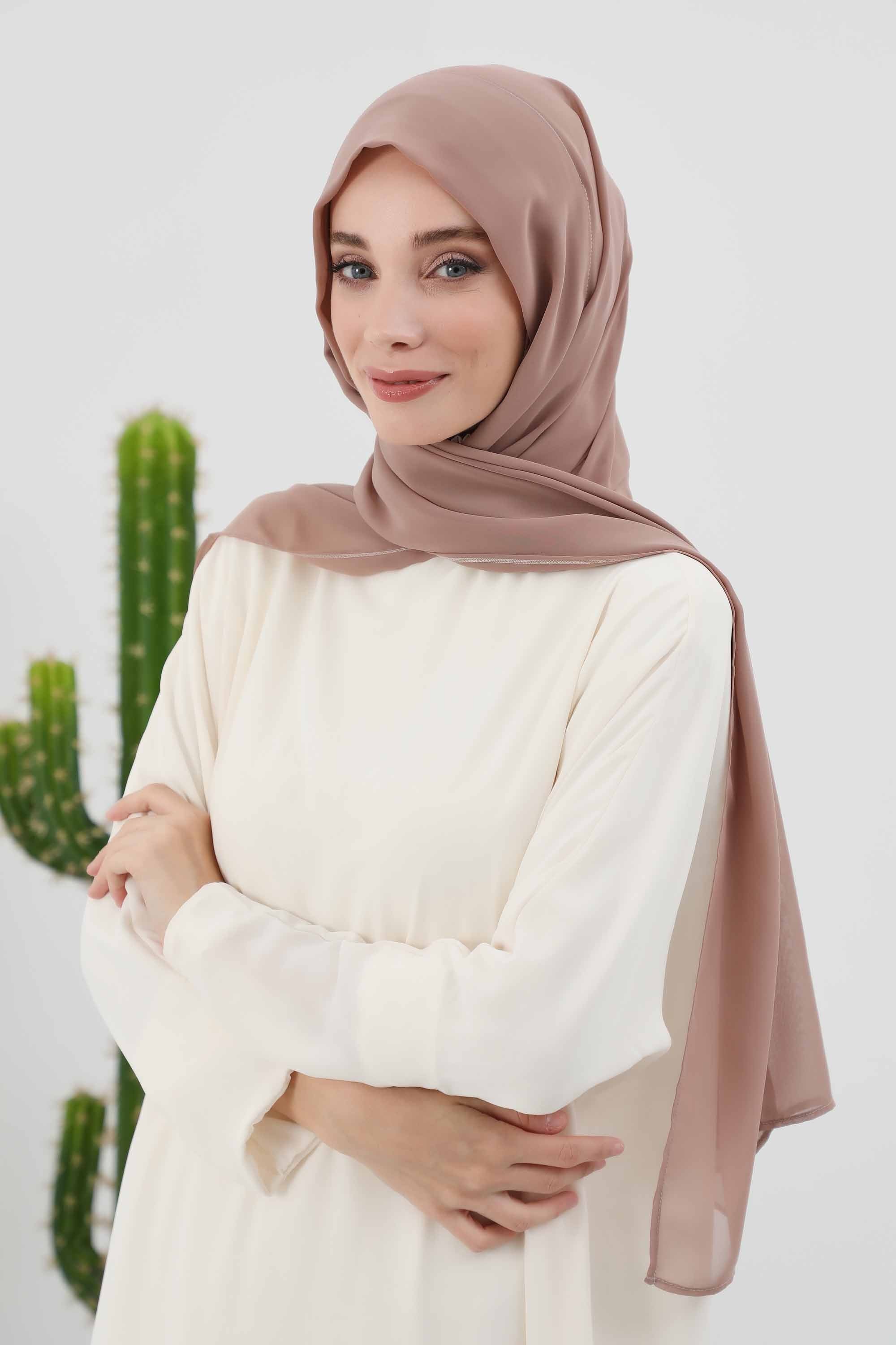 Instant Chiffon Shawl Headscarf for Women with Cotton Bonnet Chiffon Turban Cap, Ready-to-Wear Soft Chiffon Shawl Instant Hijab Wrap,PS-46 Dark Mink