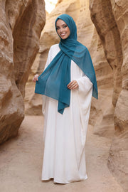 Instant Chiffon Shawl Headscarf for Women with Cotton Bonnet Chiffon Turban Cap, Ready-to-Wear Soft Chiffon Shawl Instant Hijab Wrap,PS-46 Petrol Blue
