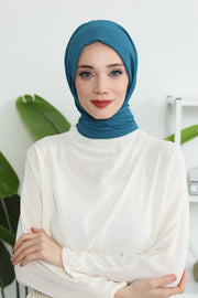 Instant Chiffon Shawl Headscarf for Women with Cotton Bonnet Chiffon Turban Cap, Ready-to-Wear Soft Chiffon Shawl Instant Hijab Wrap,PS-46 Petrol Blue