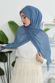 Instant Chiffon Shawl Headscarf for Women with Cotton Bonnet Chiffon Turban Cap, Ready-to-Wear Soft Chiffon Shawl Instant Hijab Wrap,PS-46 İndigo