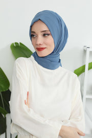 Instant Chiffon Shawl Headscarf for Women with Cotton Bonnet Chiffon Turban Cap, Ready-to-Wear Soft Chiffon Shawl Instant Hijab Wrap,PS-46 İndigo