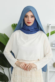 Instant Chiffon Shawl Headscarf for Women with Cotton Bonnet Chiffon Turban Cap, Ready-to-Wear Soft Chiffon Shawl Instant Hijab Wrap,PS-46 İndigo