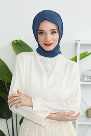 Instant Chiffon Shawl Headscarf for Women with Cotton Bonnet Chiffon Turban Cap, Ready-to-Wear Soft Chiffon Shawl Instant Hijab Wrap,PS-46 Dark Blue