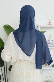 Instant Chiffon Shawl Headscarf for Women with Cotton Bonnet Chiffon Turban Cap, Ready-to-Wear Soft Chiffon Shawl Instant Hijab Wrap,PS-46 Dark Blue