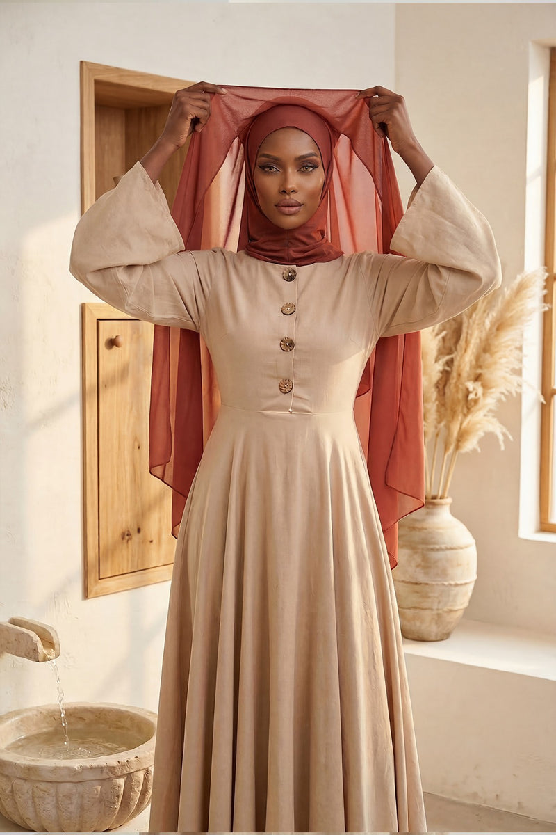 Instant Chiffon Shawl Headscarf for Women with Cotton Bonnet Chiffon Turban Cap, Ready-to-Wear Soft Chiffon Shawl Instant Hijab Wrap,PS-46 Cinnamon