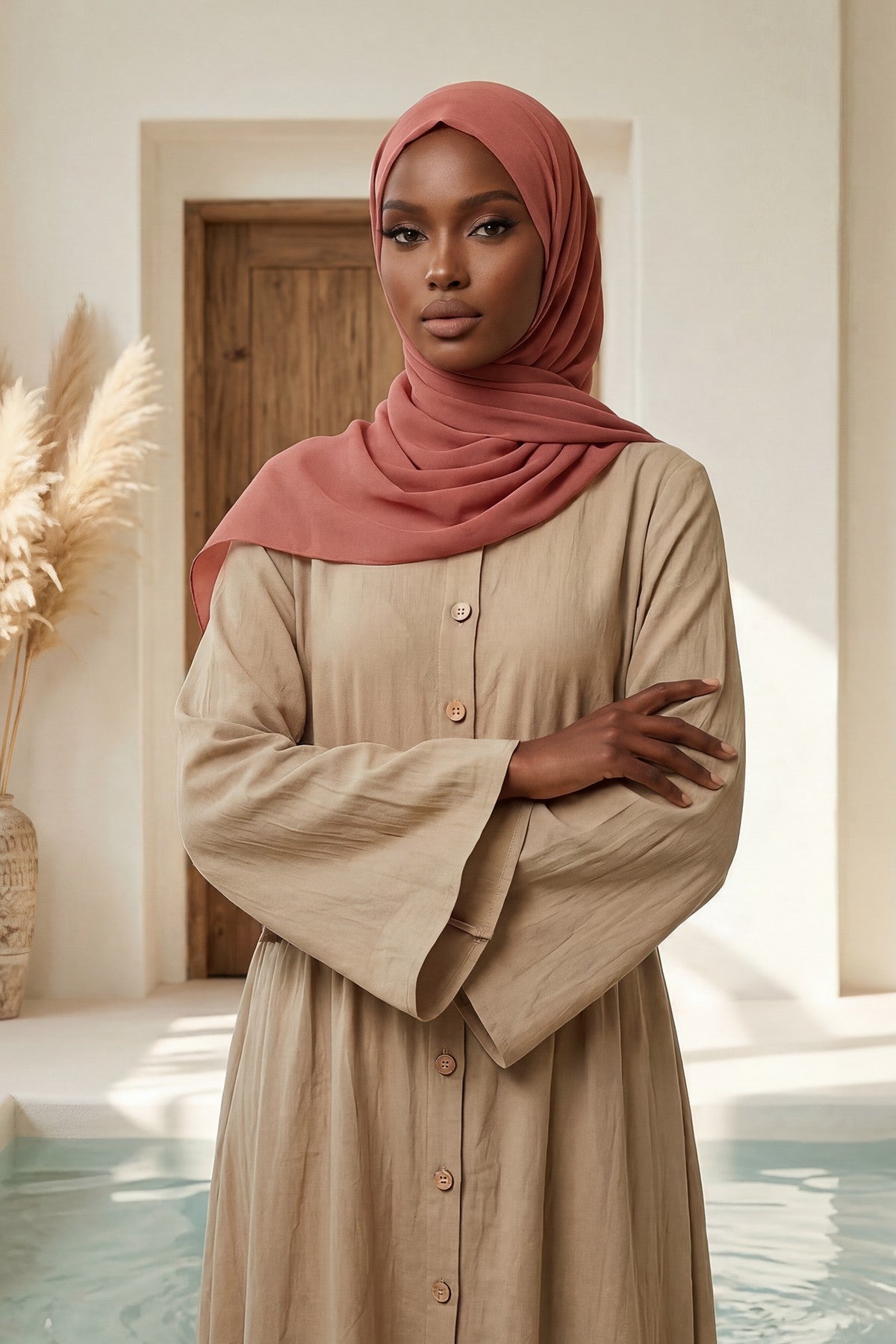 Instant Chiffon Shawl Headscarf for Women with Cotton Bonnet Chiffon Turban Cap, Ready-to-Wear Soft Chiffon Shawl Instant Hijab Wrap,PS-46 Cinnamon