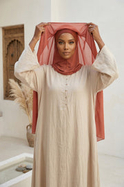 Instant Chiffon Shawl Headscarf for Women with Cotton Bonnet Chiffon Turban Cap, Ready-to-Wear Soft Chiffon Shawl Instant Hijab Wrap,PS-46 Cinnamon