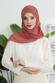 Instant Chiffon Shawl Headscarf for Women with Cotton Bonnet Chiffon Turban Cap, Ready-to-Wear Soft Chiffon Shawl Instant Hijab Wrap,PS-46 Cinnamon