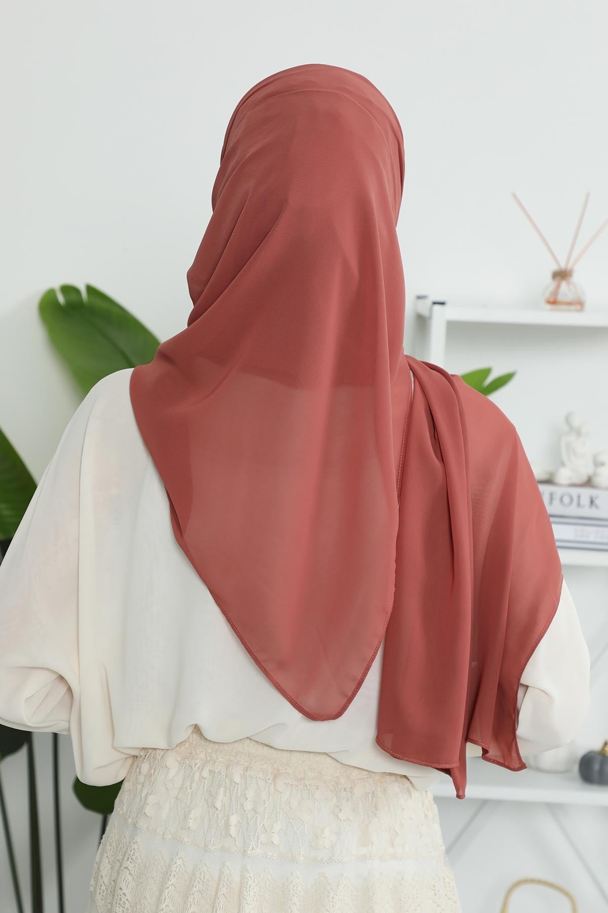 Instant Chiffon Shawl Headscarf for Women with Cotton Bonnet Chiffon Turban Cap, Ready-to-Wear Soft Chiffon Shawl Instant Hijab Wrap,PS-46 Cinnamon