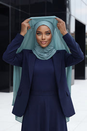 Instant Chiffon Shawl Headscarf for Women with Cotton Bonnet Chiffon Turban Cap, Ready-to-Wear Soft Chiffon Shawl Instant Hijab Wrap,PS-46 Almond Green