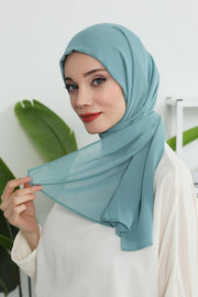 Instant Chiffon Shawl Headscarf for Women with Cotton Bonnet Chiffon Turban Cap, Ready-to-Wear Soft Chiffon Shawl Instant Hijab Wrap,PS-46 Almond Green