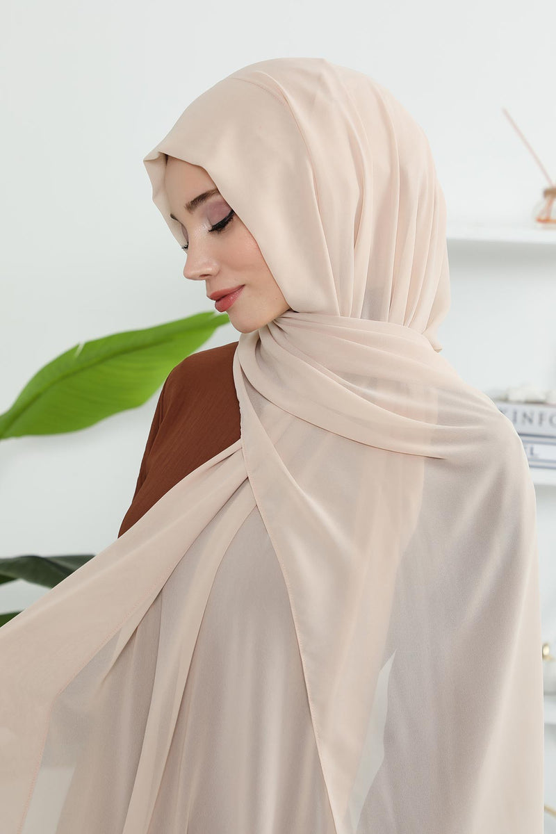 Instant Chiffon Shawl Headscarf for Women with Cotton Bonnet Chiffon Turban Cap, Ready-to-Wear Soft Chiffon Shawl Instant Hijab Wrap,PS-46 Light Mink