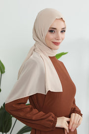Instant Chiffon Shawl Headscarf for Women with Cotton Bonnet Chiffon Turban Cap, Ready-to-Wear Soft Chiffon Shawl Instant Hijab Wrap,PS-46 Light Mink