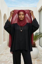 Instant Chiffon Shawl Headscarf for Women with Cotton Bonnet Chiffon Turban Cap, Ready-to-Wear Soft Chiffon Shawl Instant Hijab Wrap,PS-46 Maroon