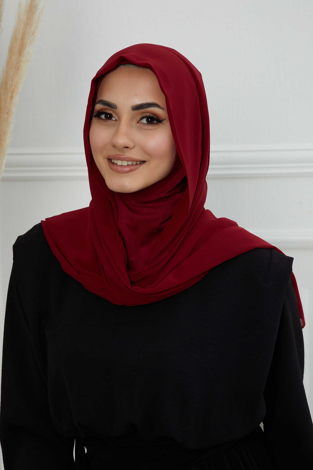 Instant Chiffon Shawl Headscarf for Women with Cotton Bonnet Chiffon Turban Cap, Ready-to-Wear Soft Chiffon Shawl Instant Hijab Wrap,PS-46 Maroon