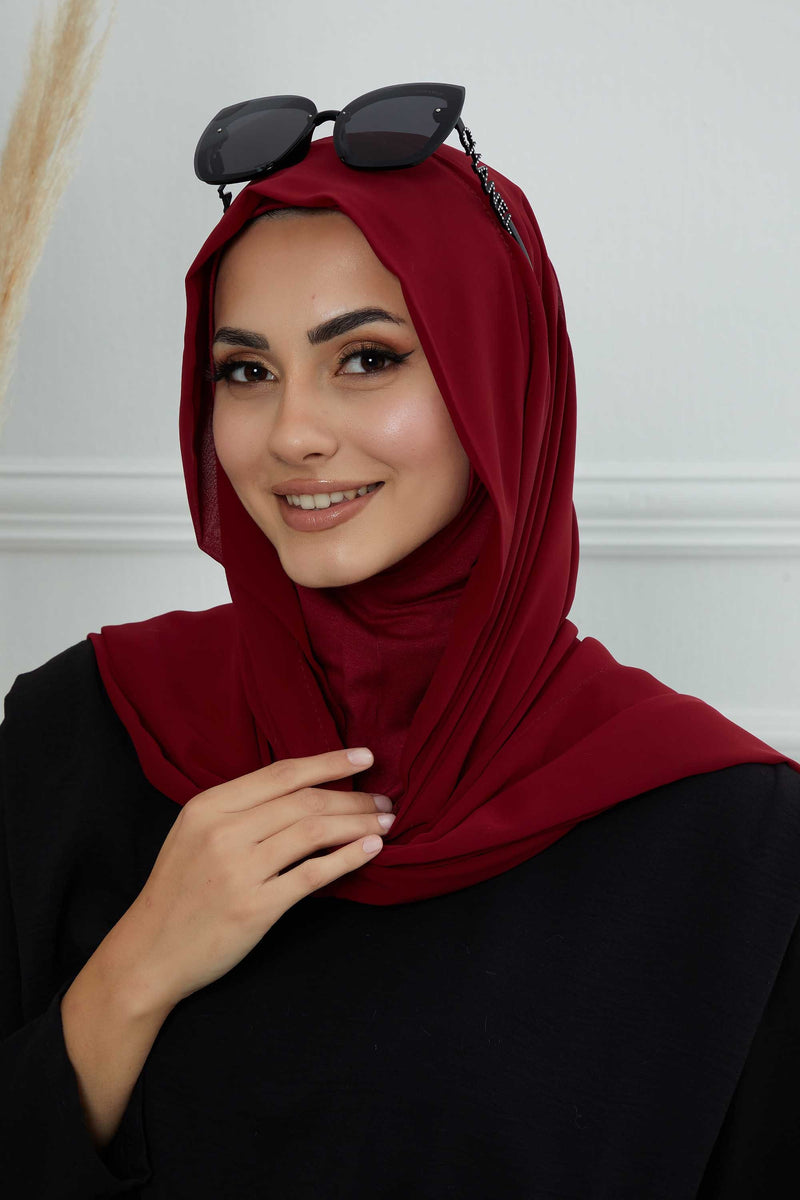 Instant Chiffon Shawl Headscarf for Women with Cotton Bonnet Chiffon Turban Cap, Ready-to-Wear Soft Chiffon Shawl Instant Hijab Wrap,PS-46 Maroon